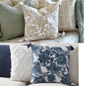 Floral Accent Pillow in Blue and White